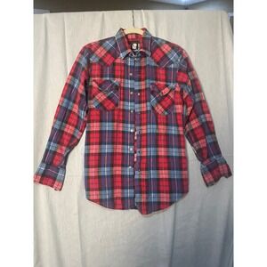 KARMAN Womens Plaid Western Snap Front Long Sleeve Shirt Red Blue